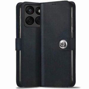 TheGiftKart Flip Cover Back Case for Motorola Moto Edge 60 Fusion 5G / Moto Edge 60 5G | Genuine Leather Finish | Designer Button | Inbuilt Pockets & Stand | Flip Back Cover Case (Faux Leather, Black)