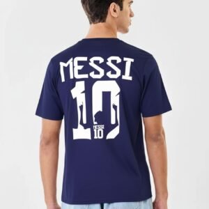 Messi Navy Blue Cotton T-Shirt, Men’s Casual Round Neck Short Sleeve Top, Sports Lifestyle Wear