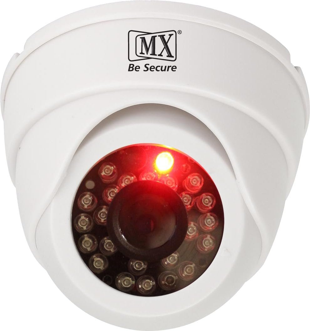 MX Dummy Fake Simulated Infrared IR LED Sensor Dome Wireless Security Camera with Red Light Realistic Looking CCTV Surveillance Security Camera - Pack of 1