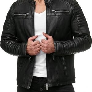 Blaq Ash Men’s Faux Leather Hooded Motorcycle Jacket, Zip-Up, with Pockets Removable Hood