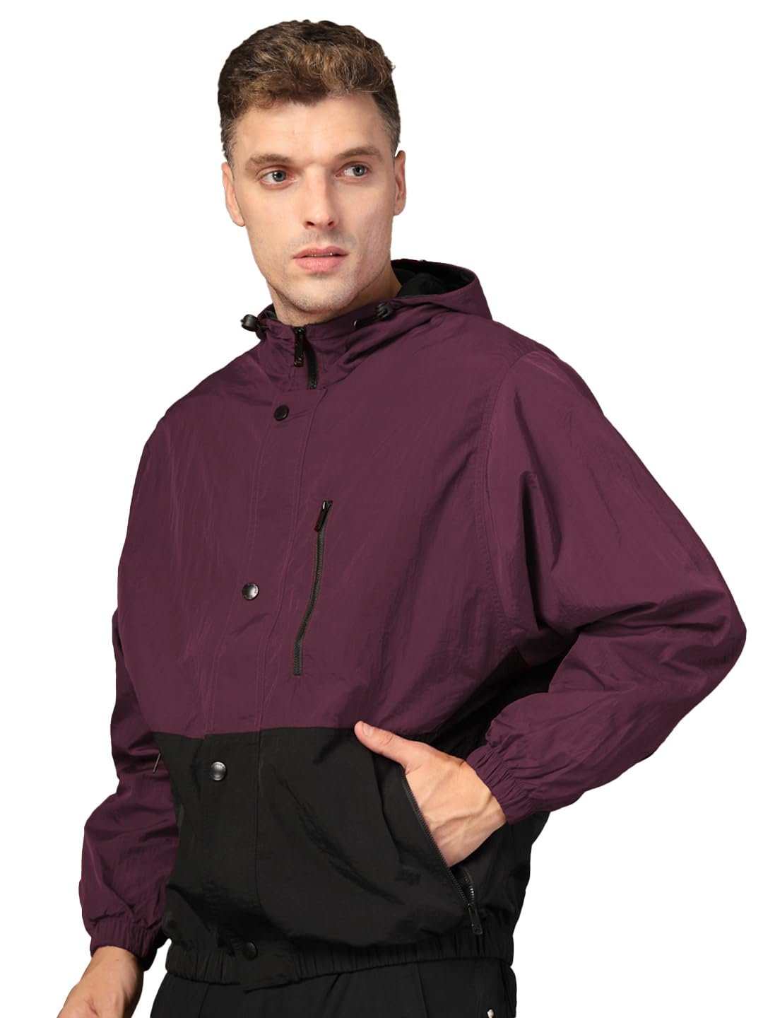 CHKOKKO Mens Stylish Oversized Windcheater Jacket with Zip Closure Lightweight Sportswear for Running Travel Hiking Outdoor and Rainy Season Wear