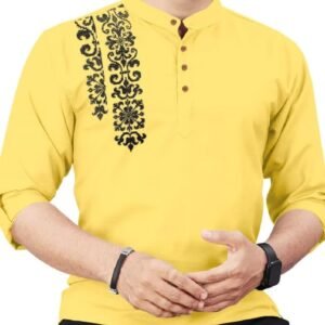 FINIVO FASHION Men’s Cotton Blend Kurta Style Shirt | Mandarin Collar Long Sleeve Casual Ethnic Shirt with Button Placket | Stylish Festival