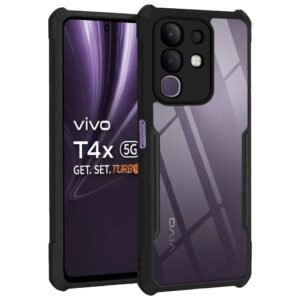 SUPER-ME Transparent iPaky Back Cover for VIVO T4X 5G | Black Dark Border | Shockproof | Corner Protection | Lightweight & Stylish