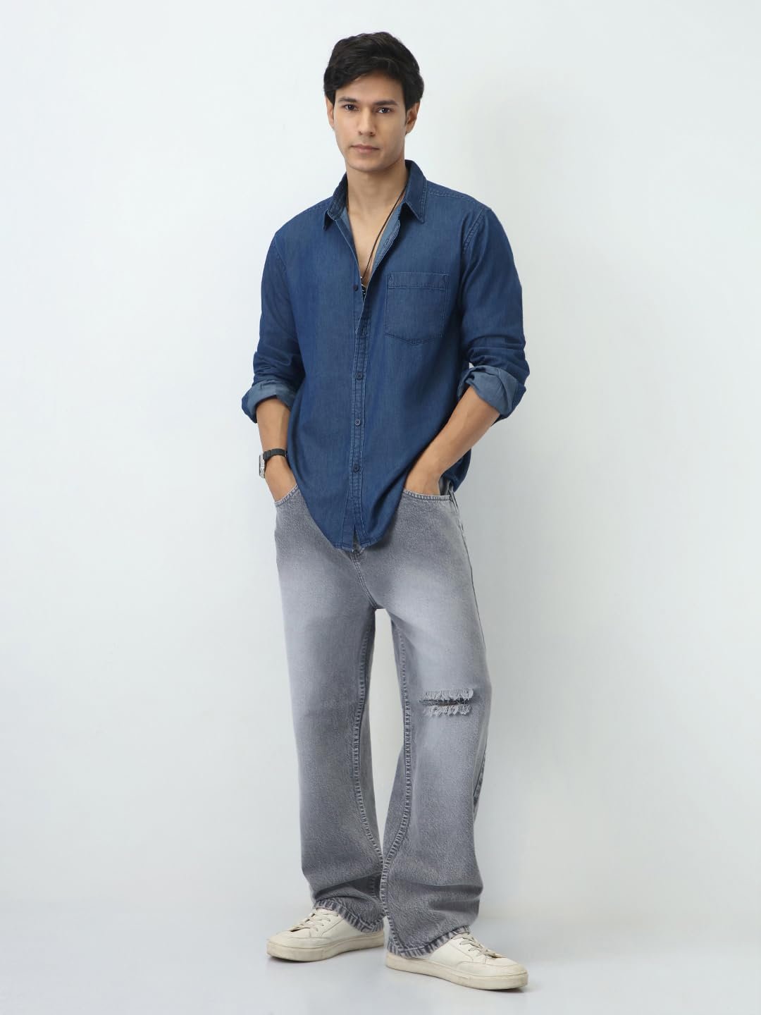 Urbano Fashion Men's Regular Fit Full Sleeve Solid Denim Shirt - Image 5