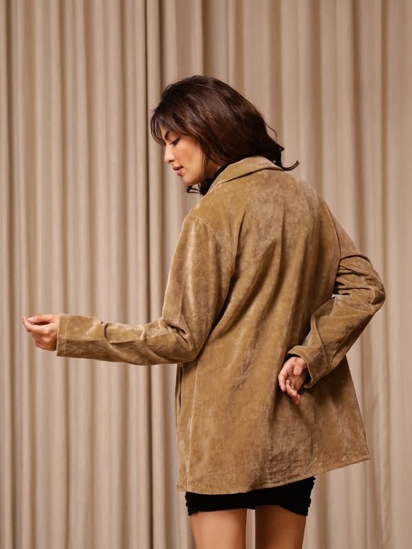SAY Brown Solid Velvet Long Sleeves Jacket for Women SE-JKT-26_P - Image 8