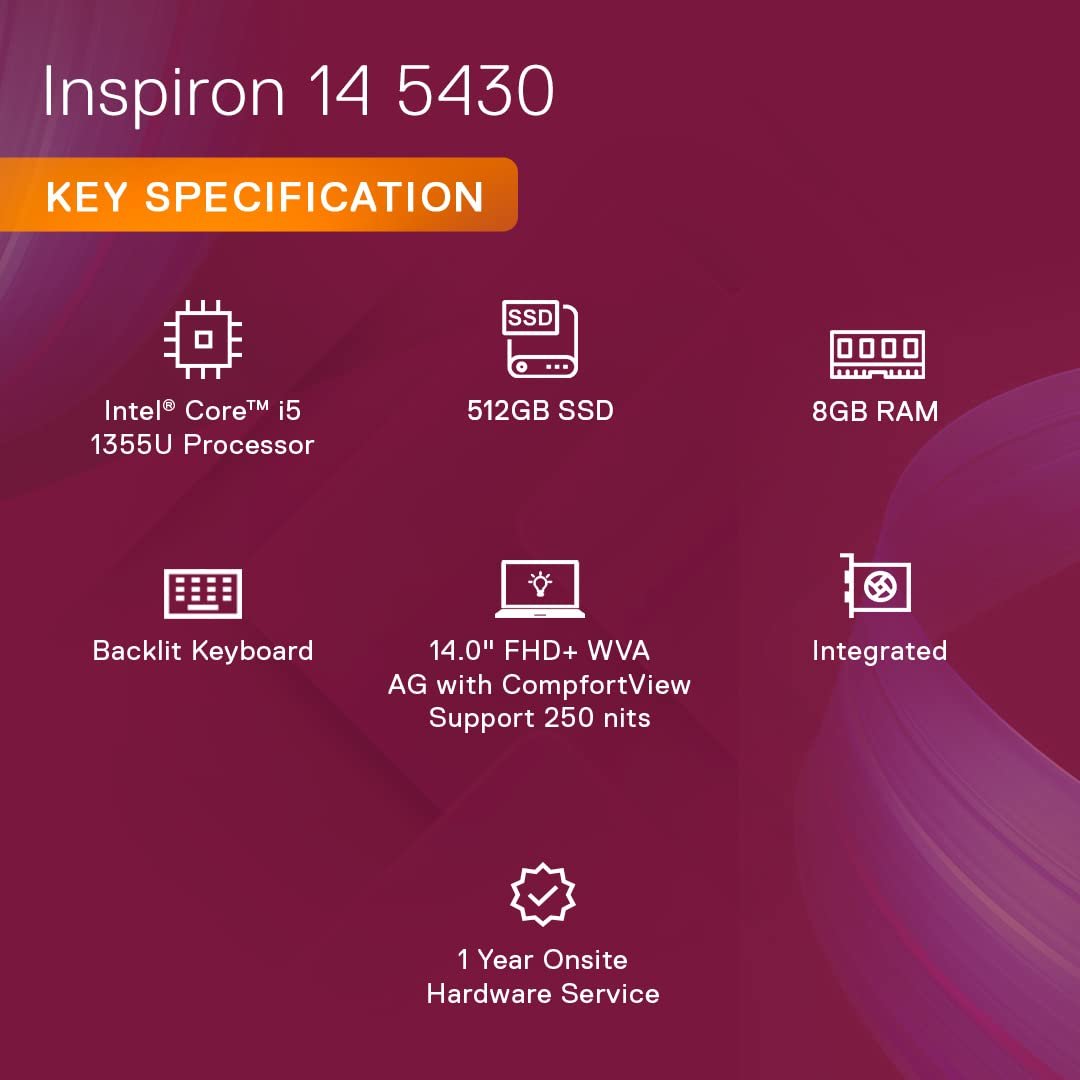 Dell Inspiron 5430 13th Gen Laptop, Intel i5-1335U/8GB LPDDR5/512GB SSD/ 14.0" (35.56Cms) FHD+ Comfortview/Backlit KB/Win 11 + MSO'21/Mcafee 15 Months/Platinum Silver/Thunderbolt 4.0 Port/1.59KGs - Image 14