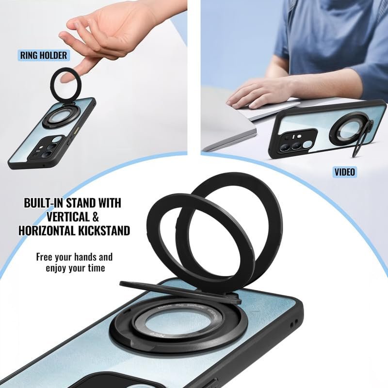 Mr. Case Back Cover for Vivo T4x 5G with Transparent Back & Kickstand | Clear Hard Back with Silicone Frame - Black - Image 4