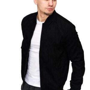 LEOTUDE CASUAL JACKET For Men’s Loopknit Full Sleeve Regular Fit Solid Bomber Jacket (Color Black)
