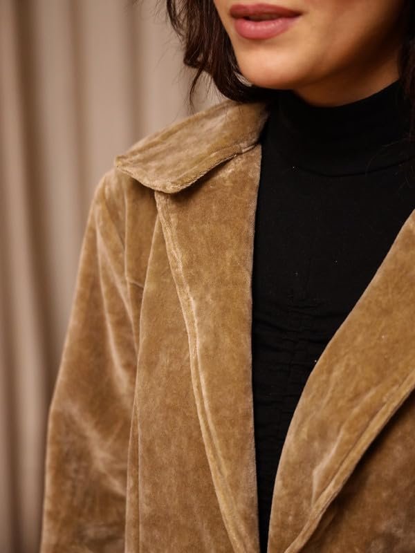 SAY Brown Solid Velvet Long Sleeves Jacket for Women SE-JKT-26_P - Image 4