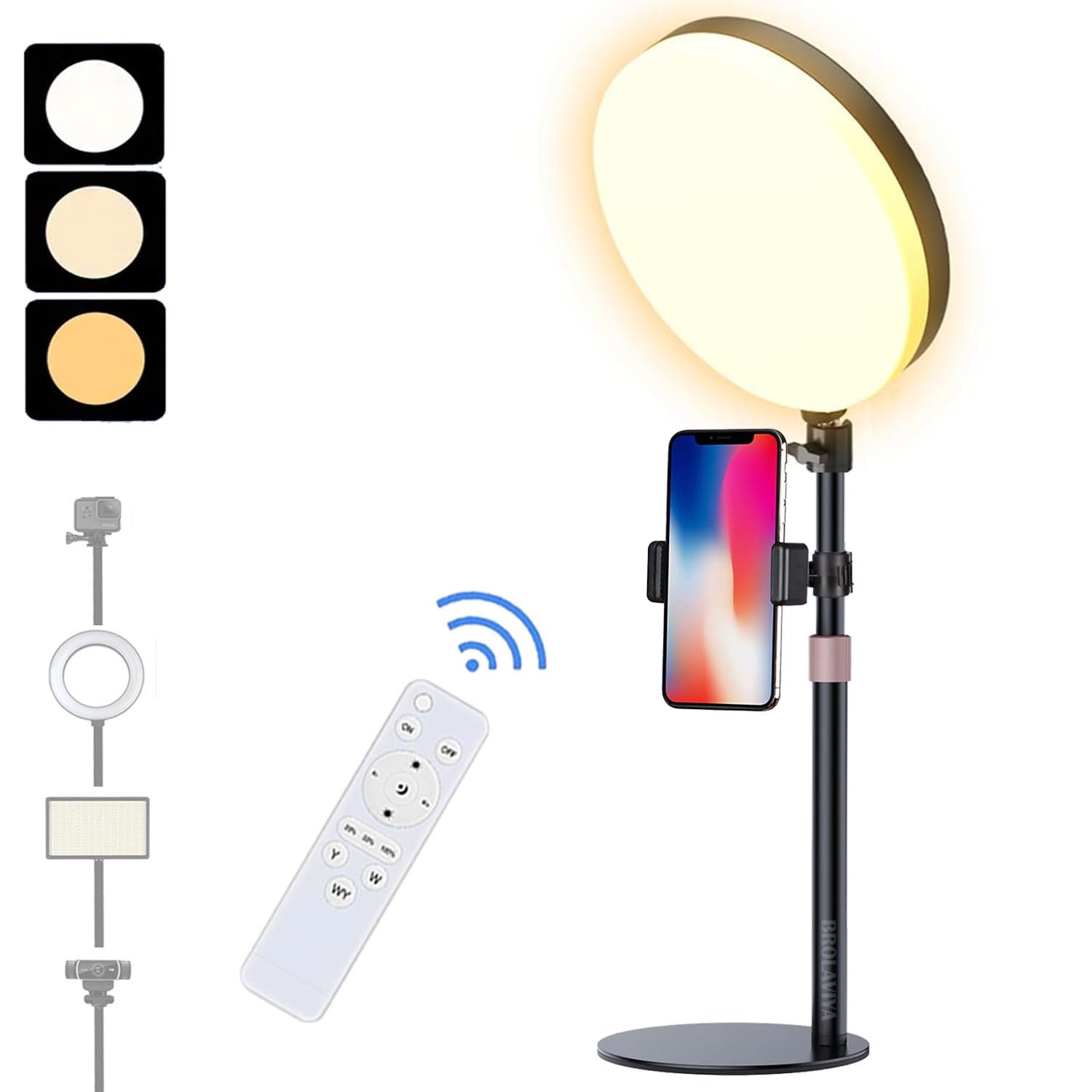 BROLAVIYA Full Screen Fill 10-inch LED Ring Light with Remote Control and Phone Holder, 1/4" Ball Head for Camera, Webcam, for Photography, Video, YouTube, Reels, TikTok, Desktop, Bedroom, Office. - Image 9