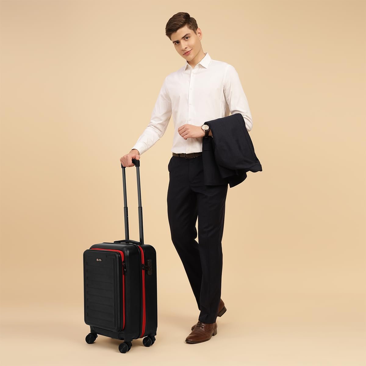 Swiss Military Primus Luggage Bag, Textured Hard-Sided Trolley Bag, Cabin Luggage, Suitcase for Travel, Overnighter Trolley Bags| Durable ABS Body, Ergo 360° Rotatable Wheels, 20 inches, 44L, Black, 1 - Image 6