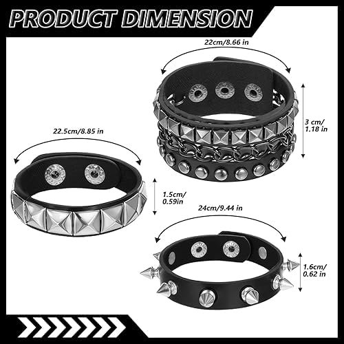 3Pcs Punk Bracelet For Men,Gothic Jewellery, Black Leather Wristband, Punk Style Accessories For Concerts, Parties, Friends Gathering - Image 2