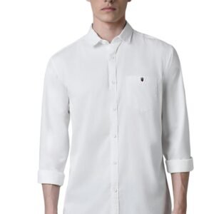 Louis Philippe Men’s Over Dyed Solid Premium Slim fit Casual Shirt with Washed Look & Soft Hand Feel