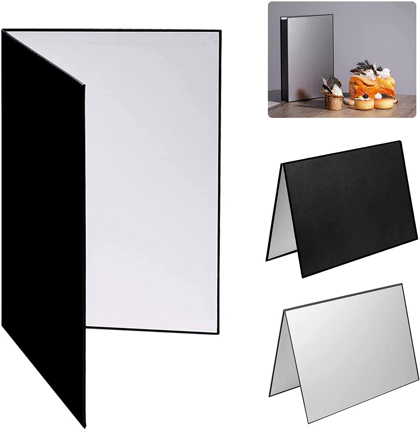 Royalkart 3 in 1 Light Reflector for Food,Product Photography, Diffuser Cardboard 29x42cm,Foldable Black, White, Silver Thick Paper Board