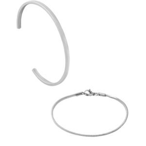 Yellow Chimes Kada Bracelets for Men | Fashion Silver Bracelet | Stainless Steel 2 Pcs Chain Bracelet For Boys| Hand Accessories for Men | Birthday Gift for Boys & Men Anniversary Gift for Husband