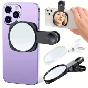 vlogging Phone Selfie Tool, Hand Mirror for Makeup|vlog|Selfie, Selfie Mirror Compact Phone Mirror Universal Phone Clip for iPhone 16/15/14/13/12 Android Smartphone Selfie vlog Accessories