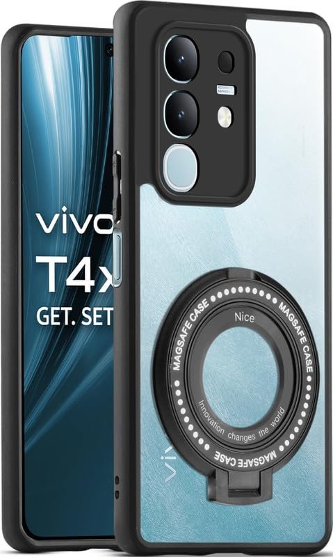 Mr. Case Back Cover for Vivo T4x 5G with Transparent Back & Kickstand | Clear Hard Back with Silicone Frame - Black