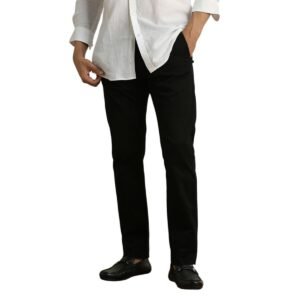 Peter England Men’s Slim Fit Stretchable Cotton Satin Casual Trousers | Office & Everyday Wear | Comfortable & Smart Look