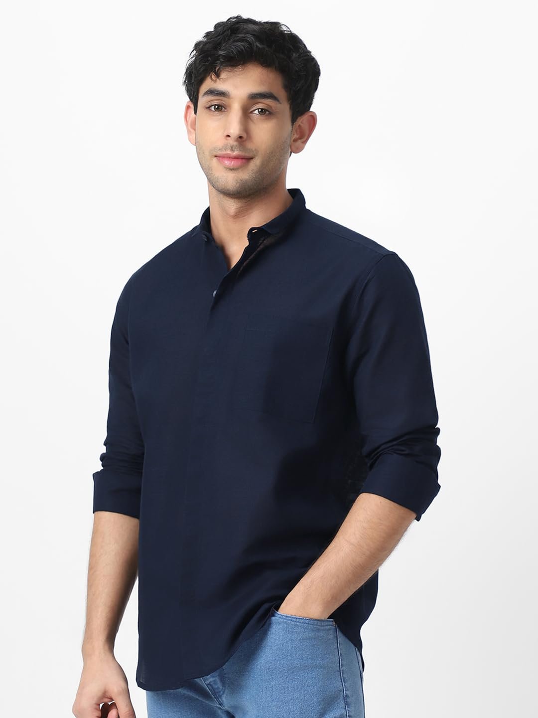 Urbano Fashion Men's Cotton Full Sleeve Regular Fit Casual Solid Shirt with Band Collar - Image 3