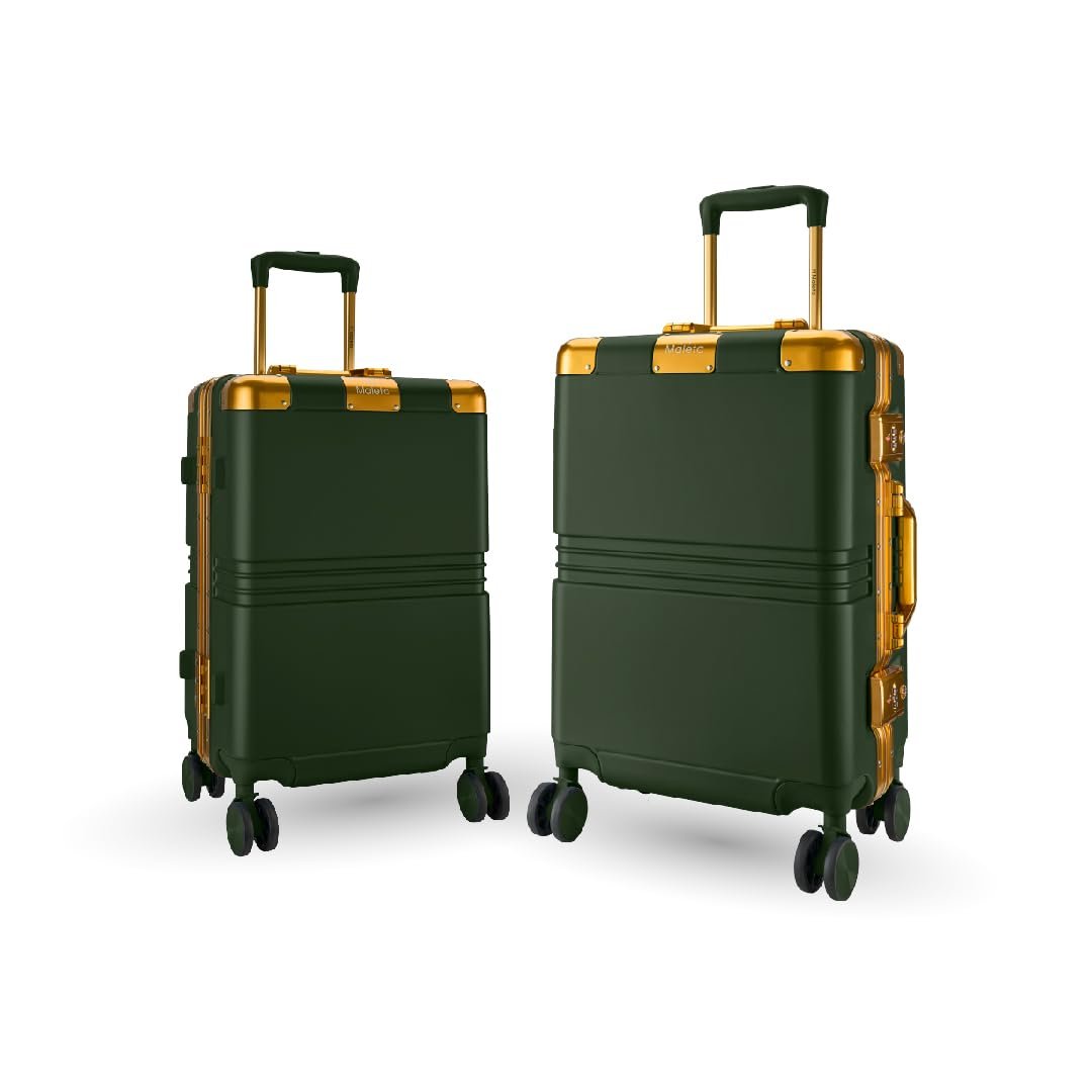 Maleta Gold Series Cabin and Check-in Medium Luggage| 20’’ and 24’’ | Aluminium Frame,Dual TSA Lock | Trolley Bags for Travel Set of 2 | Suitcase | Luggage Bags (Green, Set of 2 (Small-Medium))