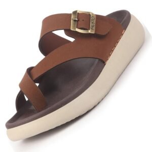 FAUSTO Men Toe Ring Criss Cross Buckle Strap Side Stitched Waterproof Summer Slip On Sandals|Comfort Sole|Lightweight Slippers for Rainy Monsoon Season