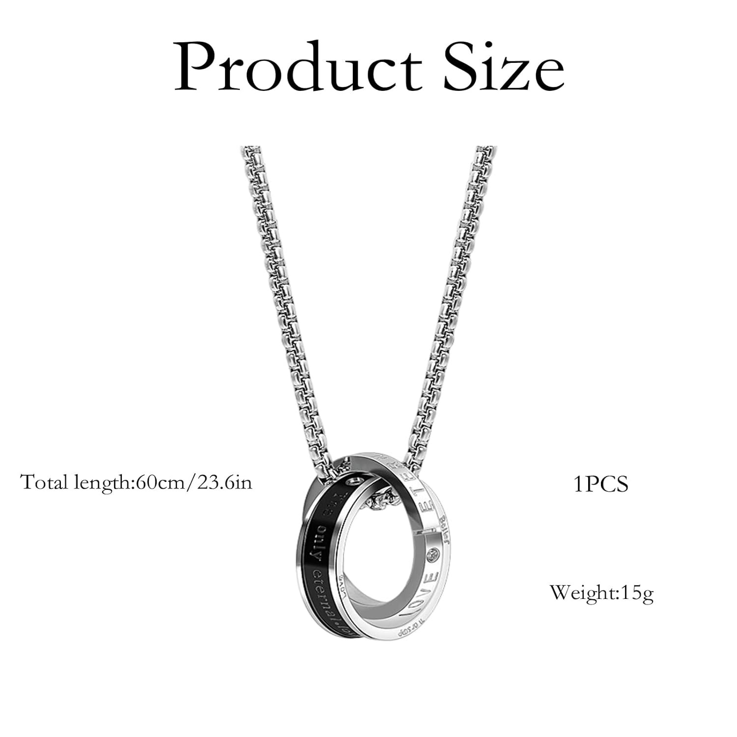 Silver Chain For Man, Anti Tarnish Double-Ring Pendant Necklace, Stylish Accessories For Men, Locket For Men Stylish Suitable For Gift For Valentine'S Day And Anniversaries, Length 60cm - Image 2