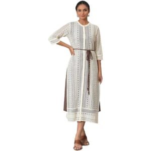 W for Woman Women’s Viscose Regular Ecru Western Lace Embroidered Jacket