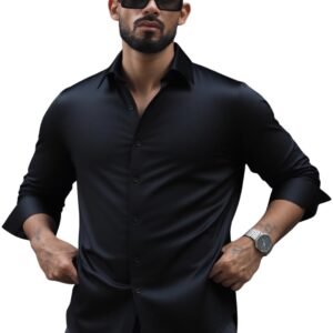 IndoPrimo Men’s Stylish Solid Satin Casual Shirt for Men Full Sleeve