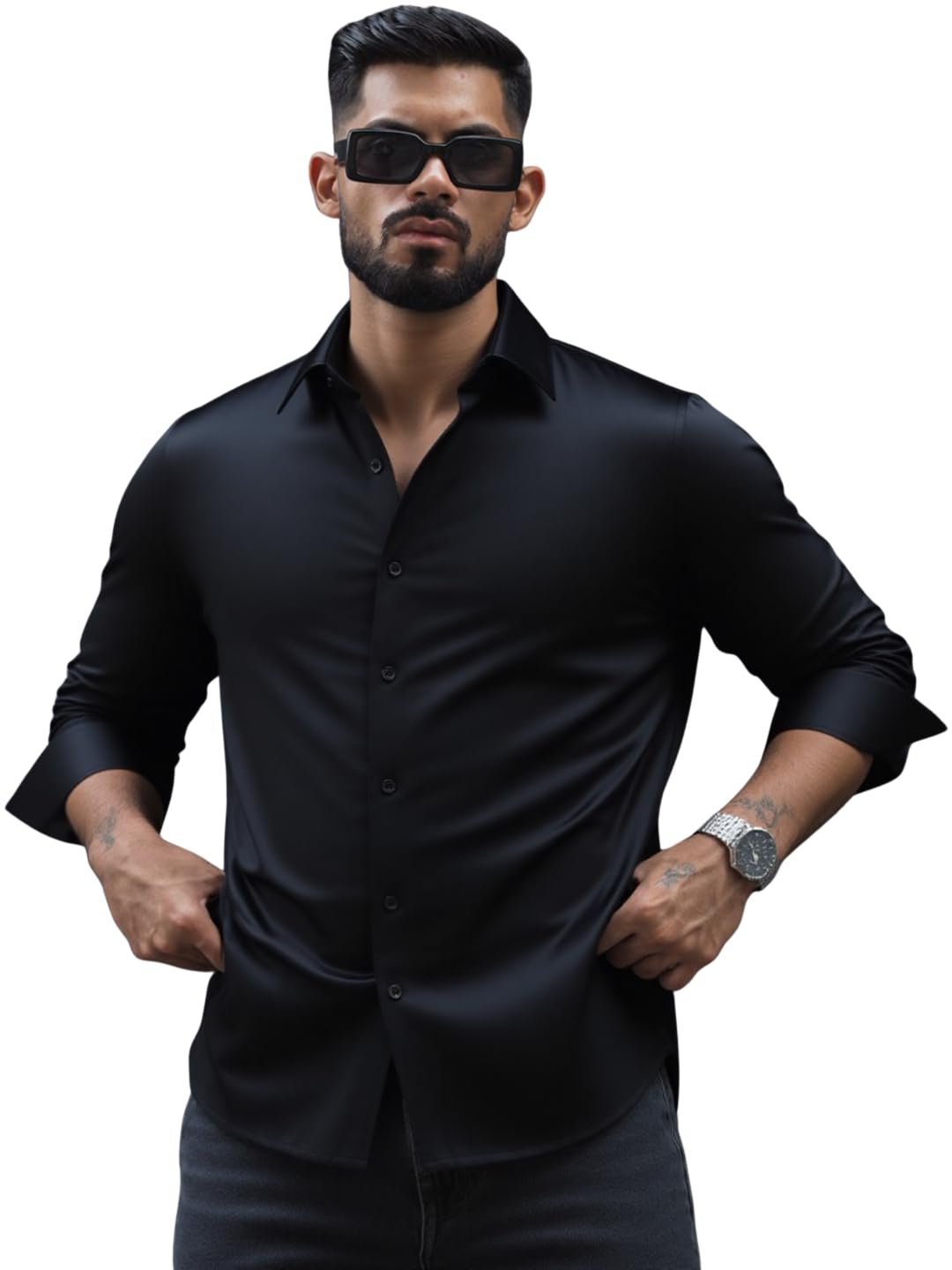 IndoPrimo Men's Stylish Solid Satin Casual Shirt for Men Full Sleeve
