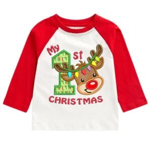 Printmate® My First Christmas | Its My 1st Christmas | First Chirtsmas | Merry Christmas Printed Red & White Raglan Full Sleeve Cotton Kids T-Shirts for Baby Boy and Girl (B204)