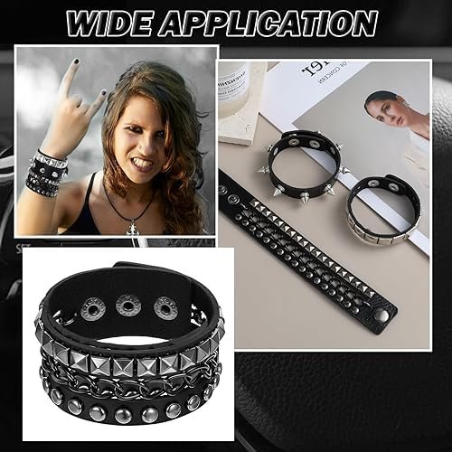 3Pcs Punk Bracelet For Men,Gothic Jewellery, Black Leather Wristband, Punk Style Accessories For Concerts, Parties, Friends Gathering - Image 4