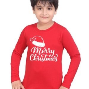 Printmate® Merry Christmas | Happy Christmas | Santa Claus | Cute Santa | Cute Little Santa Red Full Sleeve Cotton Kids T-Shirts for Baby Boy and Girl (199)
