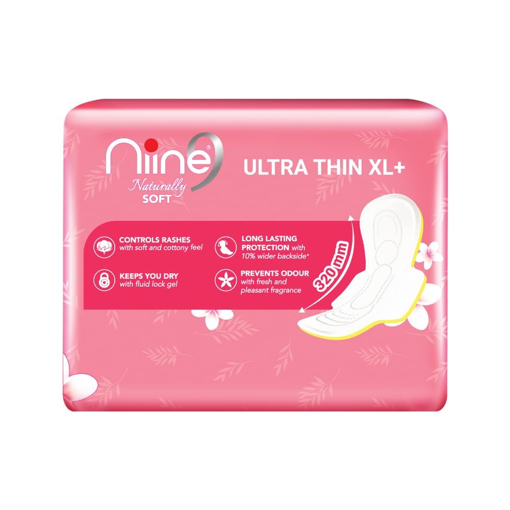 NIINE Naturally Soft Ultra Thin XL+ Sanitary Napkins |320mm Long|Cottony Soft Control Rashes|Long Lasting protection |Suitable for Heavy Flow with Free Biodegradable Disposal Bags (Pack of 1) 50 Pads - Image 2