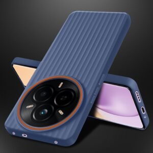 Fashionury Ring Line Beam Design Back Case for Realme 14 Pro Plus 5G | Ring Line Camera Protection | Vertical Beam Bump Protection | Rubberised Back Cover for Realme 14 Pro Plus 5G (Blue)