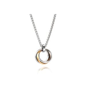 Tri Rings of Love Stainless Steel With Cz Golden Pendant Necklace/chain for Men/boys | Gift for Men | Silver Chain