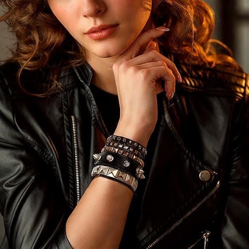 3Pcs Punk Bracelet For Men,Gothic Jewellery, Black Leather Wristband, Punk Style Accessories For Concerts, Parties, Friends Gathering - Image 5