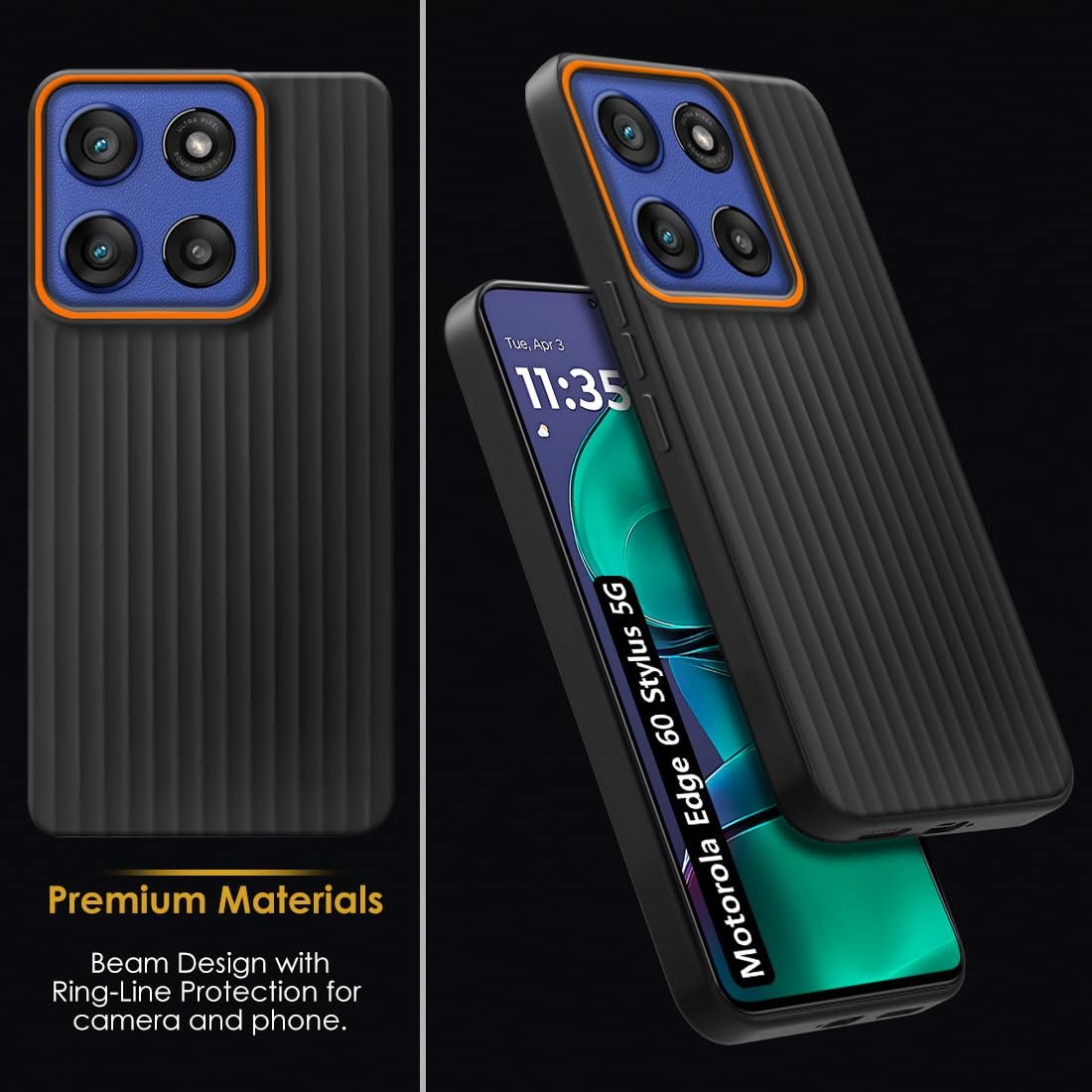 Fashionury Ring Line Beam Design Back Case for Motorola Moto Edge 60 Stylus 5G | Ring Line Camera Protection | Vertical Beam Bump Protection | Rubberised Back Case for Motorola Edge 60 Stylus (Black) - Image 3