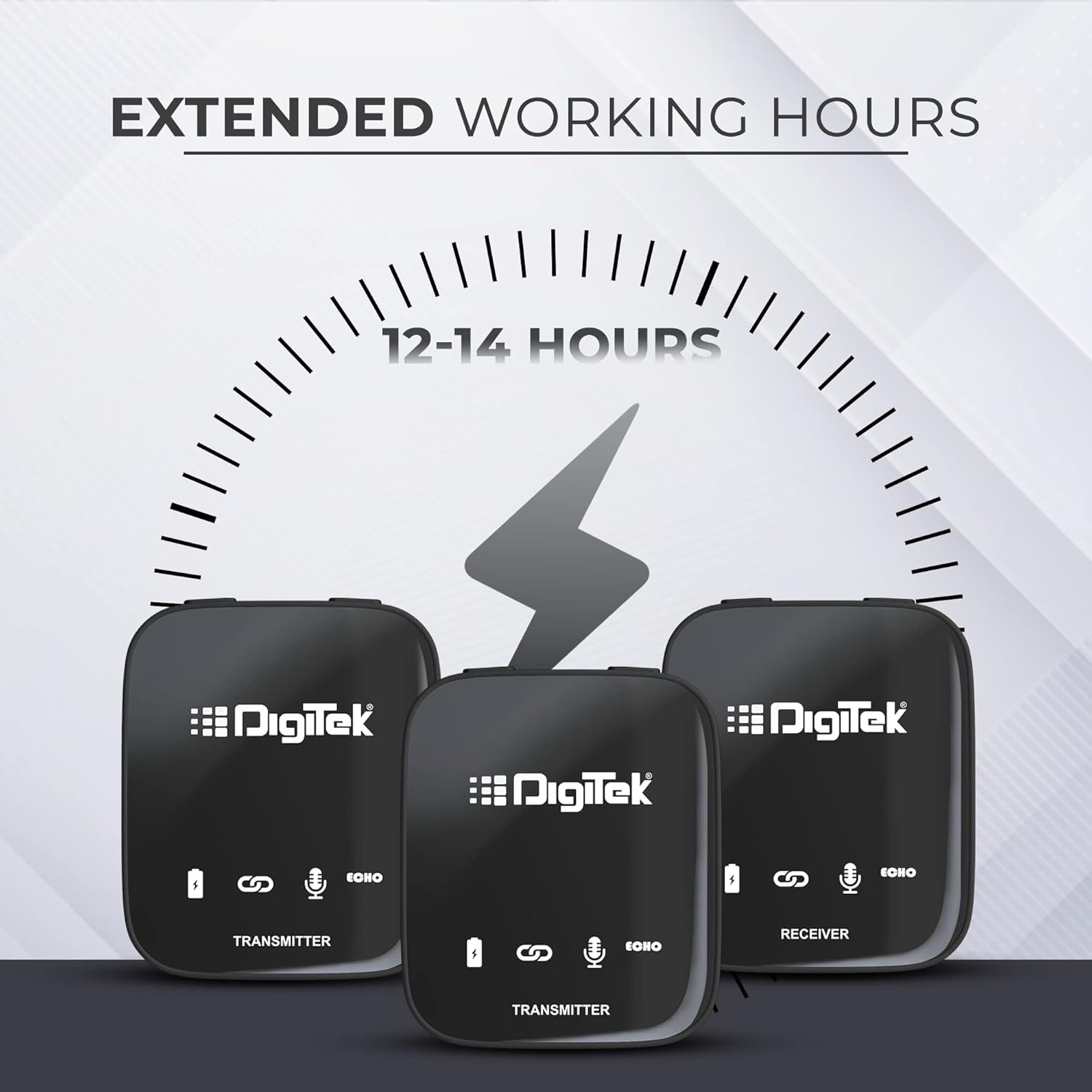 Digitek® (DWM 101 Wireless Microphone System with ANC Noise Reduction, 360° Sound Capture, 100M Range, Upto 12 Hrs Working Time, for DSLR Camera, Android & iOS Smartphones, Seamless Audio Recording - Image 7