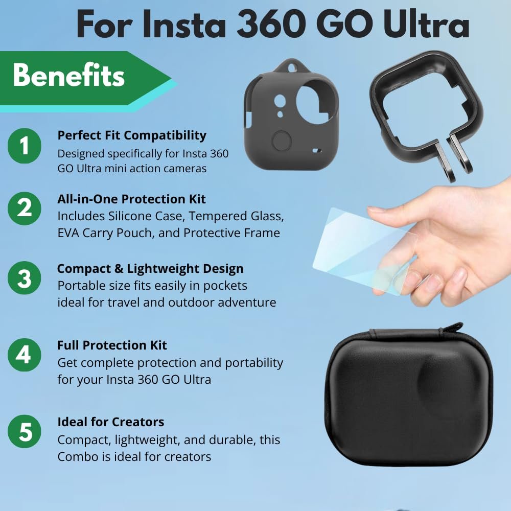 Yantralay 4-in-1 Accessory Combo for Insta 360 GO Ultra – Silicone Case, Screen Guard, Carry Pouch & Protective Frame | Full Protection Kit for Action Camera - Image 3