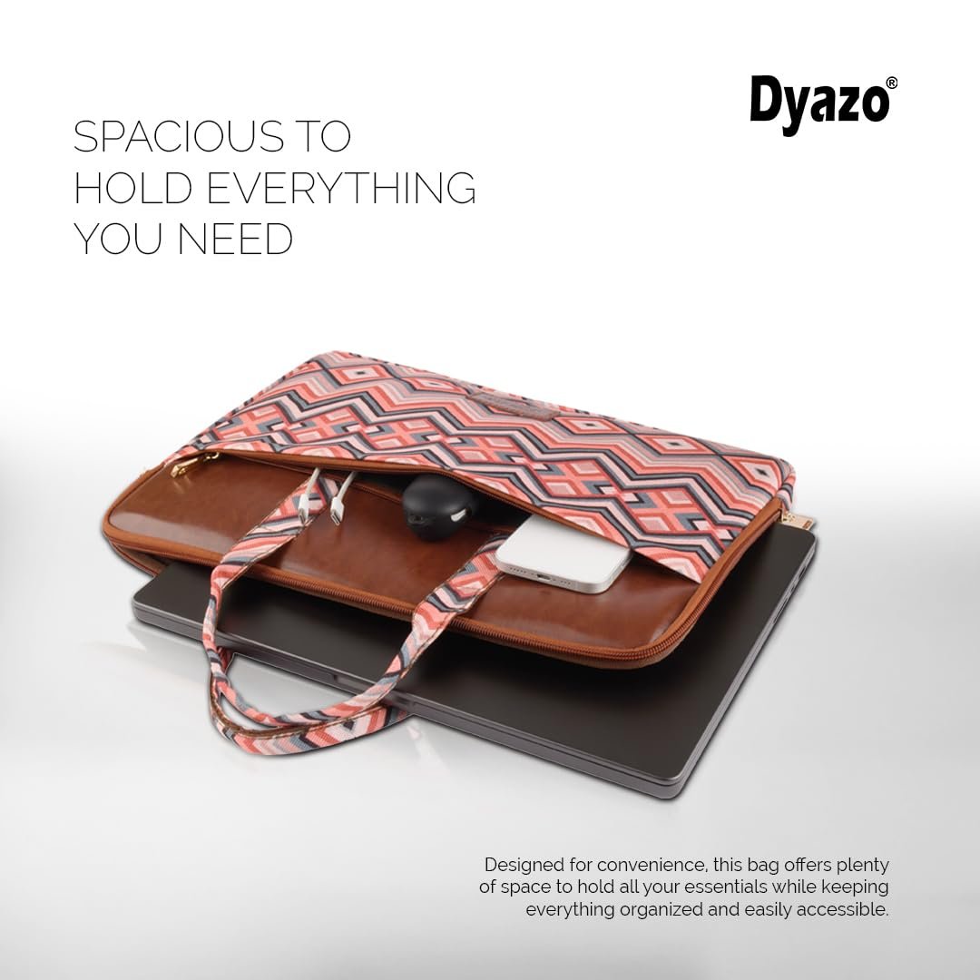 Dyazo Laptop Sleeve Bag | Jute & Vegan Leather Handcrafted | Office Handbag with Zipper | 15 inch to 15.6 inch for Woman | Compatible for Dell, HP, MacBook, Lenovo, Asus, Acer and Other Notebook - Image 5