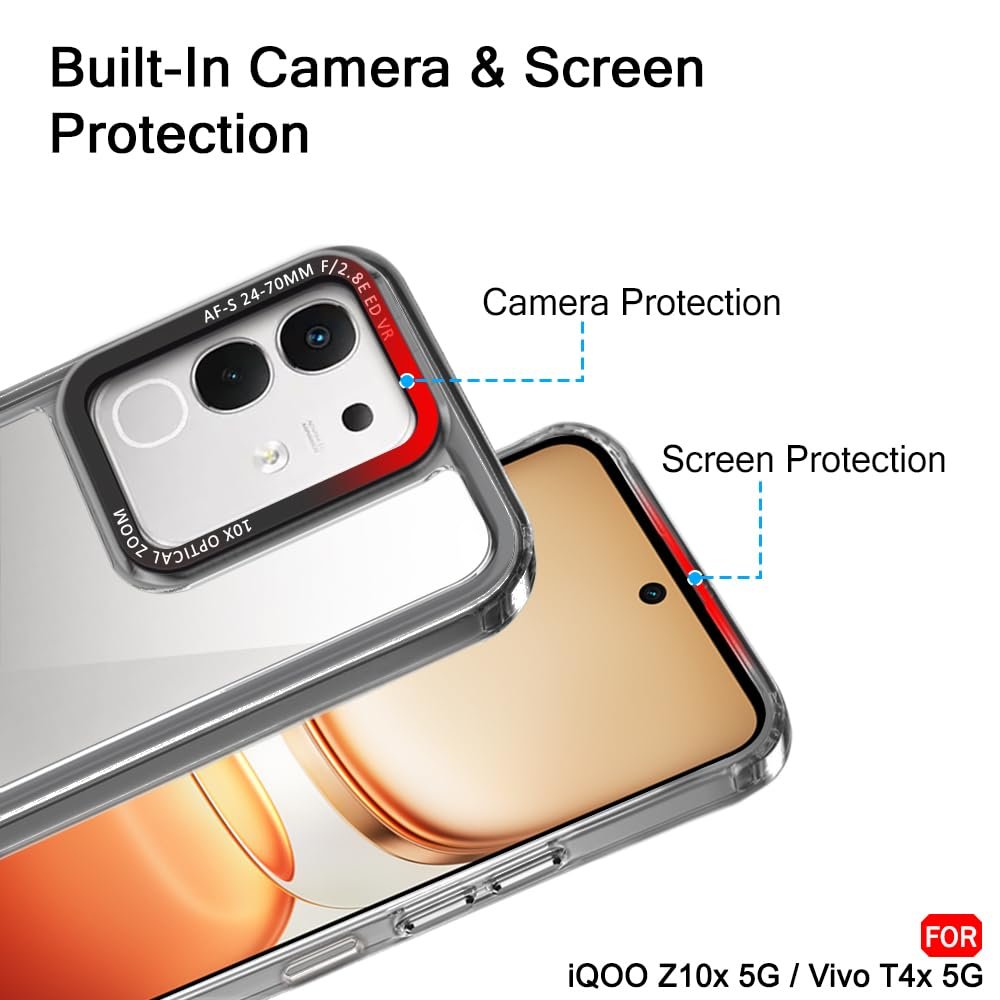 TheGiftKart Hybrid Shockproof Back Cover Case for iQOO Z10x 5G / Vivo T4x 5G | Stylish Camera Border | Plated Buttons | Crystal Clear Hard Cover for iQOO Z10x / Vivo T4x (TPU & PC, Smoked Bumper) - Image 5