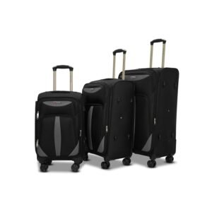 AMERICAN TRAVELLER TourisForever Trolley Bag Set of 3 | Cabin, Medium, Large | Expandable Travel Suitcase | Heavy-Duty Nylon | 3 Digit Number Lock | 360 Lego Wheels | Durable Handle (3, Black)