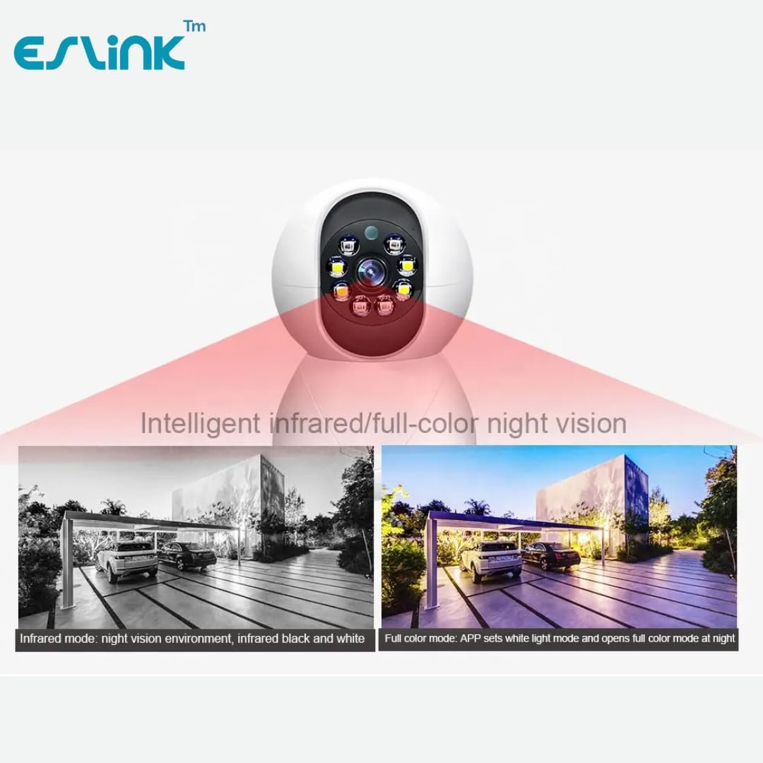 ESLINK Smart 360° (1080p) CCTV Camera,Wi-Fi Indoor Home Security Camera,AI Person Detection,Automatic Alarm,App Alerts,NightPulse Vision,SD & Cloud Storage for Office,Temple Etc - Image 2