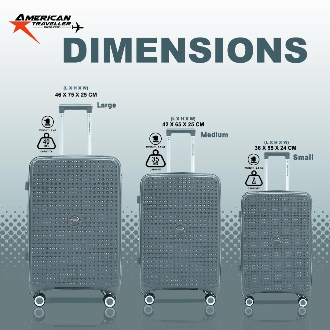 American Traveller Tourispro 2.0 Trolley Bags Lightweight Set of 3 Large and Expandable Suitcase Hardshell Polypropylene Travel Luggage Bag with TSA Type Lock & 8 Disc Wheels. (3, Charcoal Gray) - Image 9