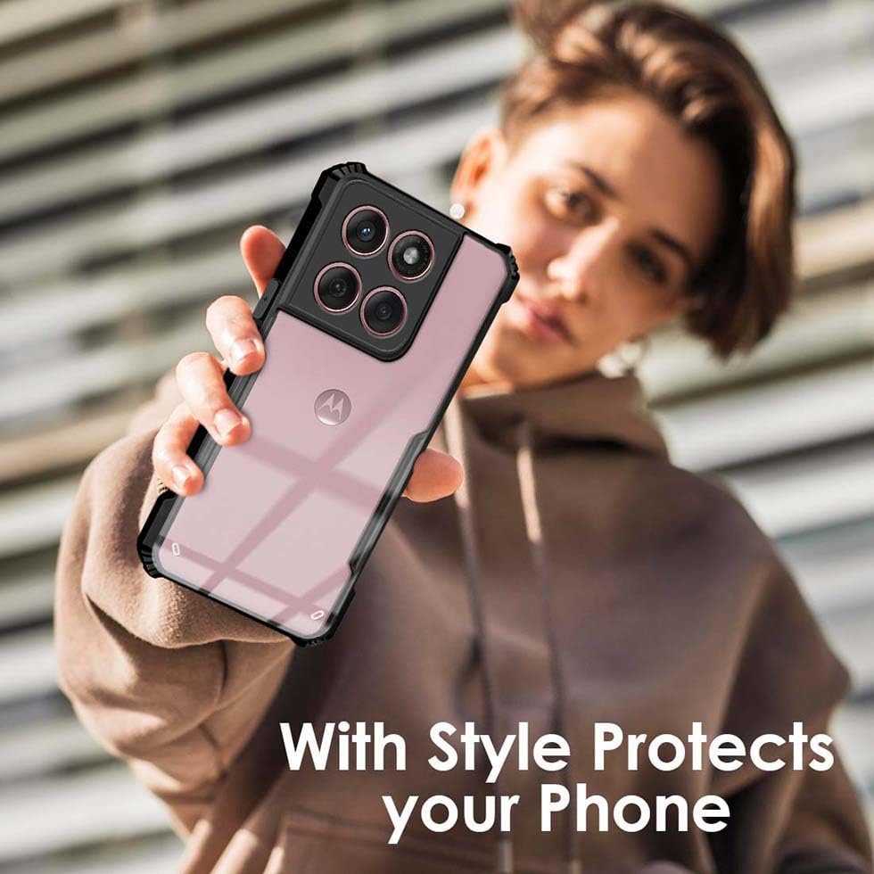 Fashionury Shockproof Crystal Clear Back Cover Case for Motorola Edge 60 Fusion 5G | 360 Degree Protection | Protective Design | Transparent Back Cover Motorola Edge 60 Fusion 5G (Black Bumper) - Image 8