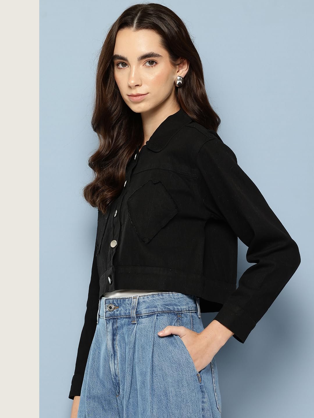 Aarika Womens Casual Wear Blue Colour Solid Denim Jacket - Image 3