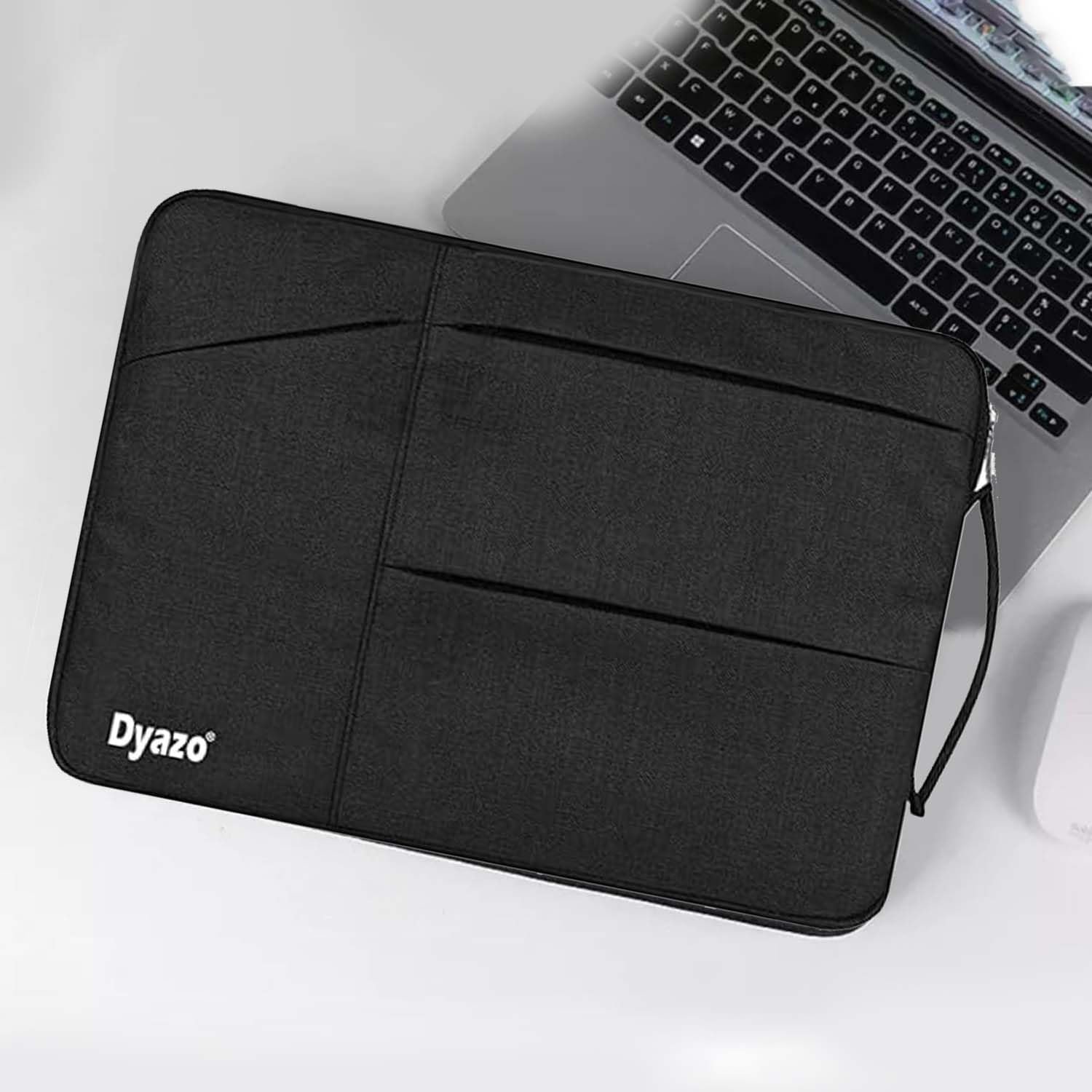Dyazo 14.1 Inch Laptop Sleeve with Charger Pouch | Water Resistant Three Front Accessories Pocket with Handle Case Cover | Compatible for MacBook, Lenovo, HP, Dell, Asus, Acer & Other Notebook (Black) - Image 4