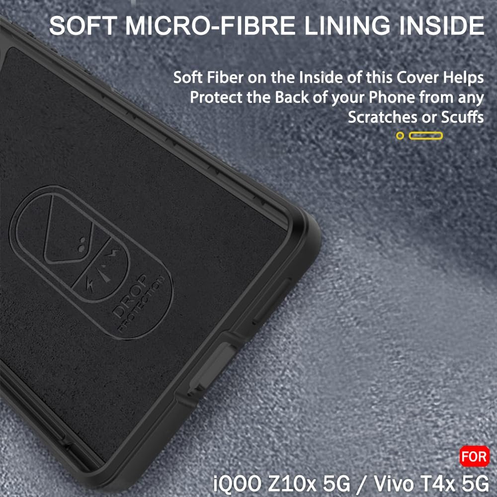 TheGiftKart Liquid Silicon Back Cover Case for iQOO Z10x 5G / Vivo T4x 5G | ShockProof Military Grade Protection | Micro-Fibre Cloth On Inner Side | Built-In Anti-Slip Grip for Back Cover (TPU, Black) - Image 5