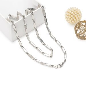 NOYA Natural Silver Rice Chain Link Necklace Men | Organic Chemical-Free Designer Jewelry | Lightweight Hypoallergenic Eco-Friendly Statement Accessory 2025