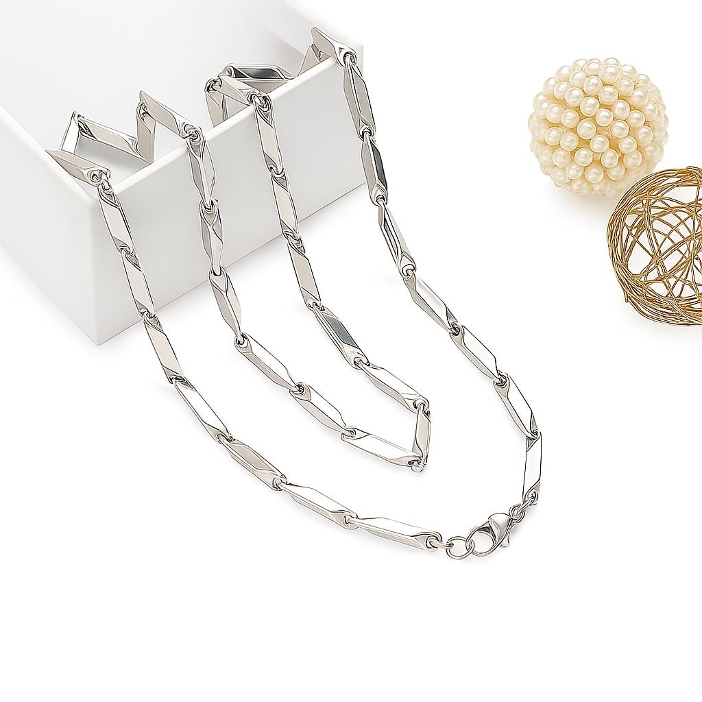 NOYA Natural Silver Rice Chain Link Necklace Men | Organic Chemical-Free Designer Jewelry | Lightweight Hypoallergenic Eco-Friendly Statement Accessory 2025